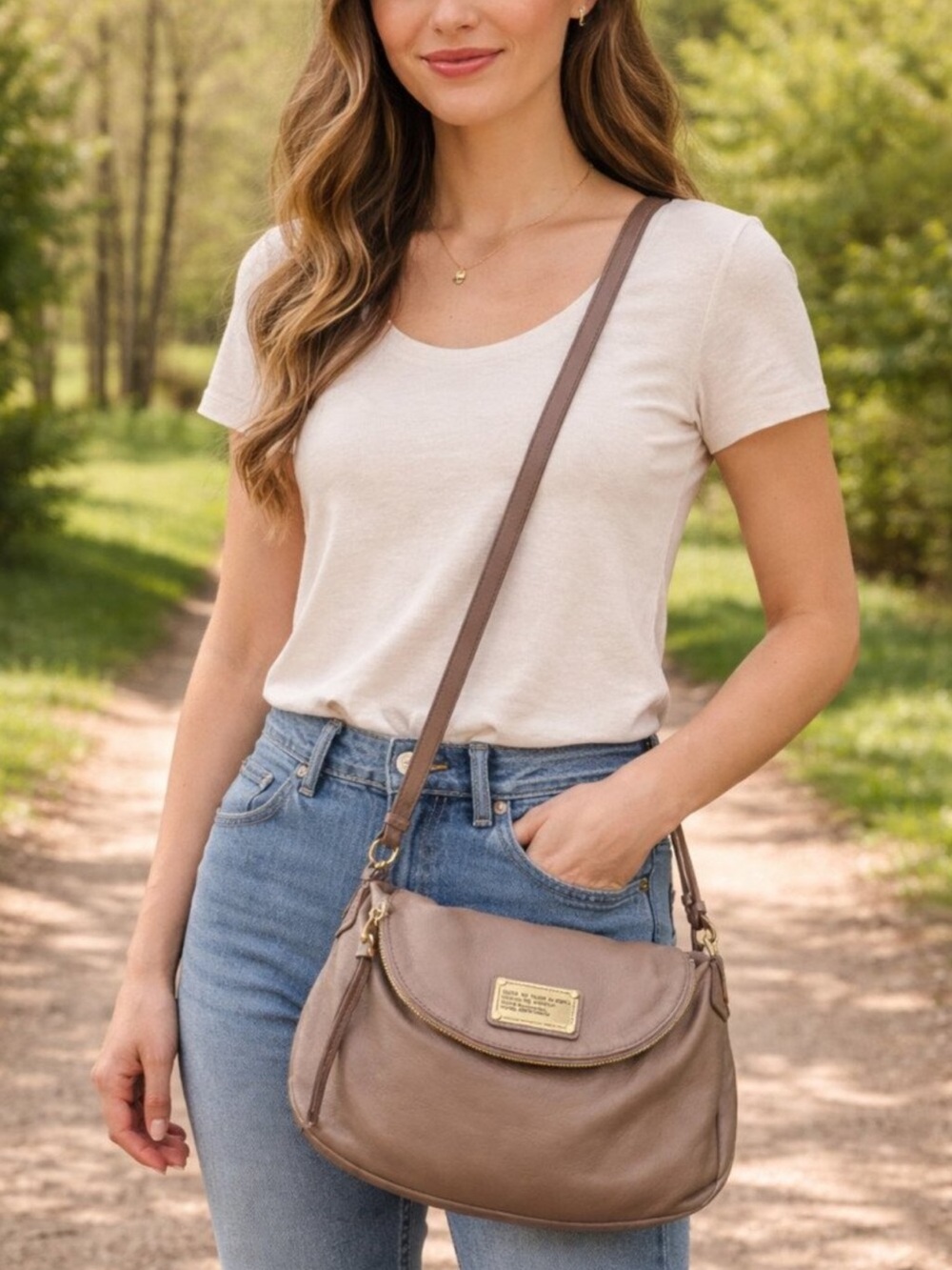 🔹 Marc by Marc Jacobs Natasha Crossbody Bag in Neutral Taupe Large Size